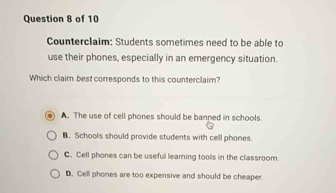question 8 of 10 counterclaim: students sometimes need to be able to us…