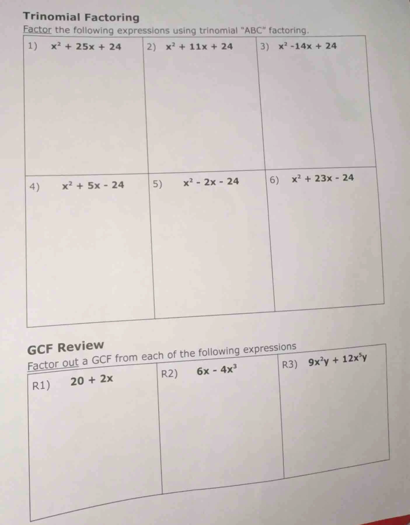 trinomial factoring factor the following expressions using trinomial \a…
