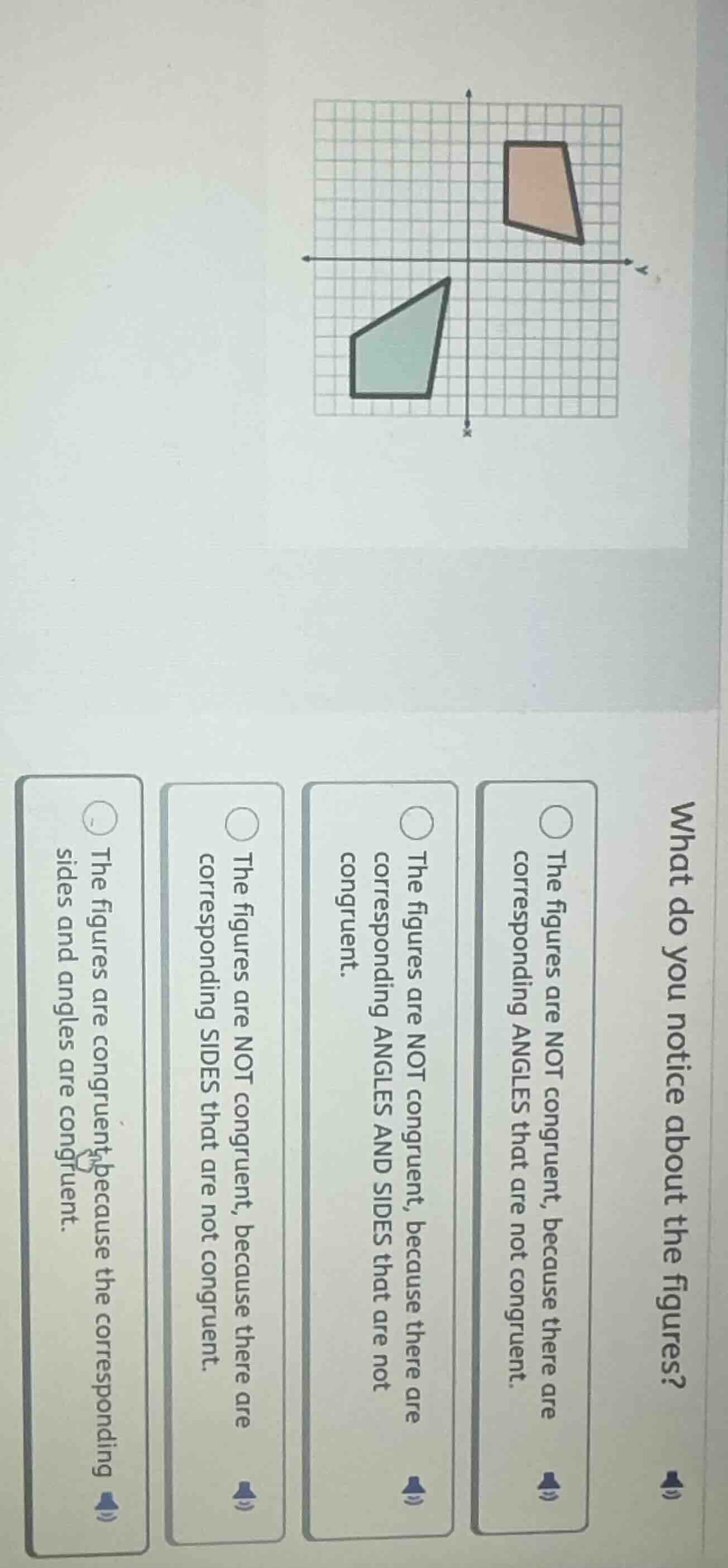what do you notice about the figures? the figures are not congruent, be…