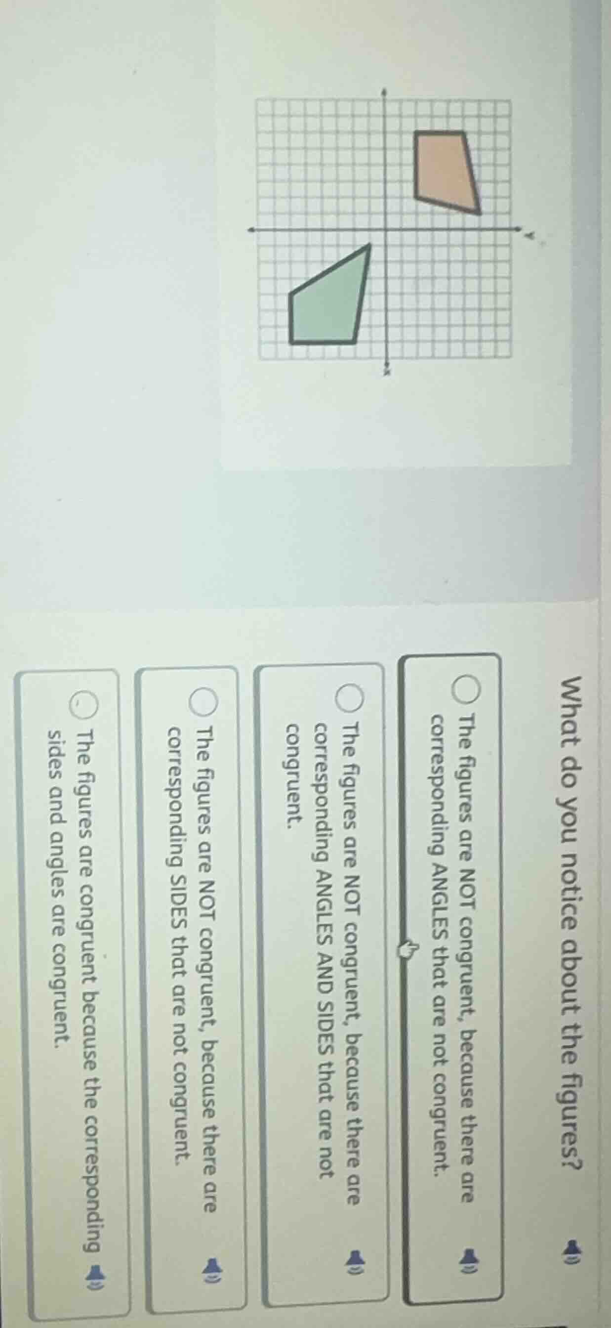 what do you notice about the figures? the figures are not congruent, be…
