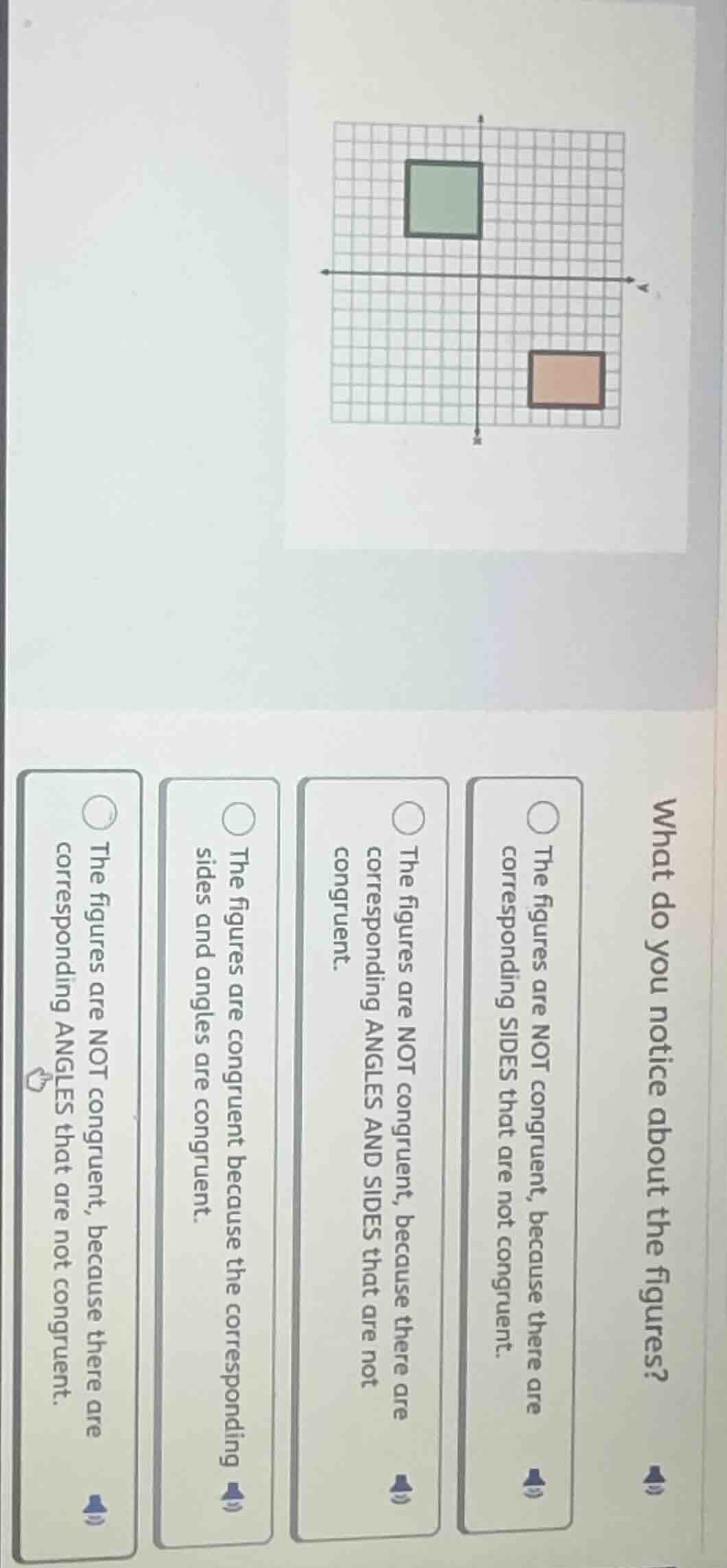 what do you notice about the figures? the figures are not congruent, be…