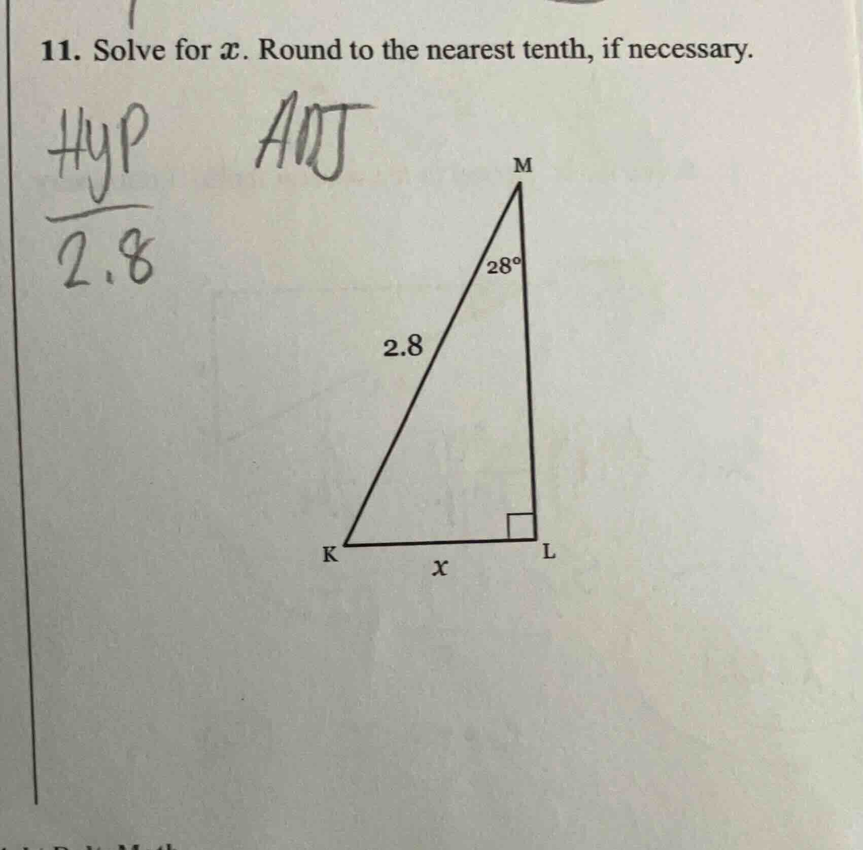 11. solve for x. round to the nearest tenth, if necessary. (there is a …