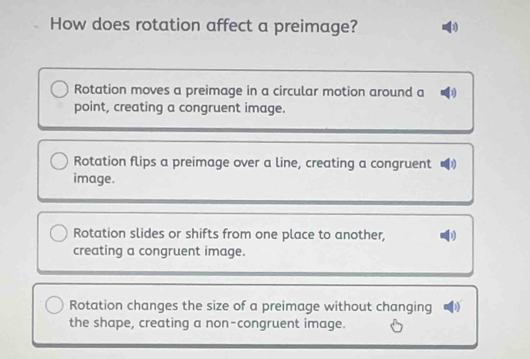how does rotation affect a preimage? rotation moves a preimage in a cir…