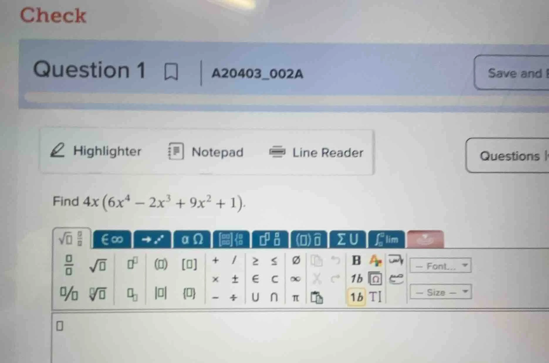 find $4x\\left(6x^{4} - 2x^{3} + 9x^{2} + 1\ ight)$.