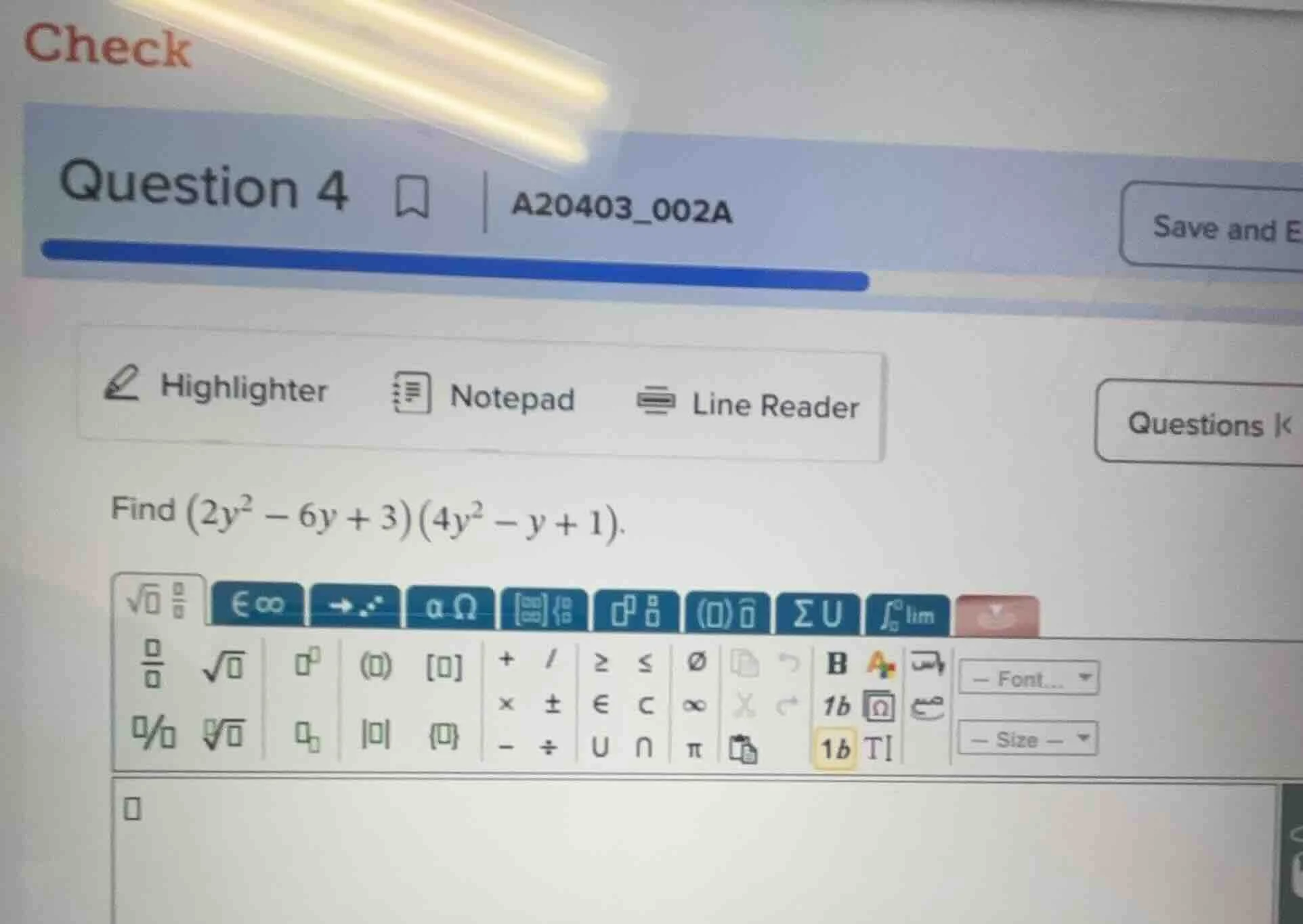 find \\((2y^2 - 6y + 3)(4y^2 - y + 1)\\).