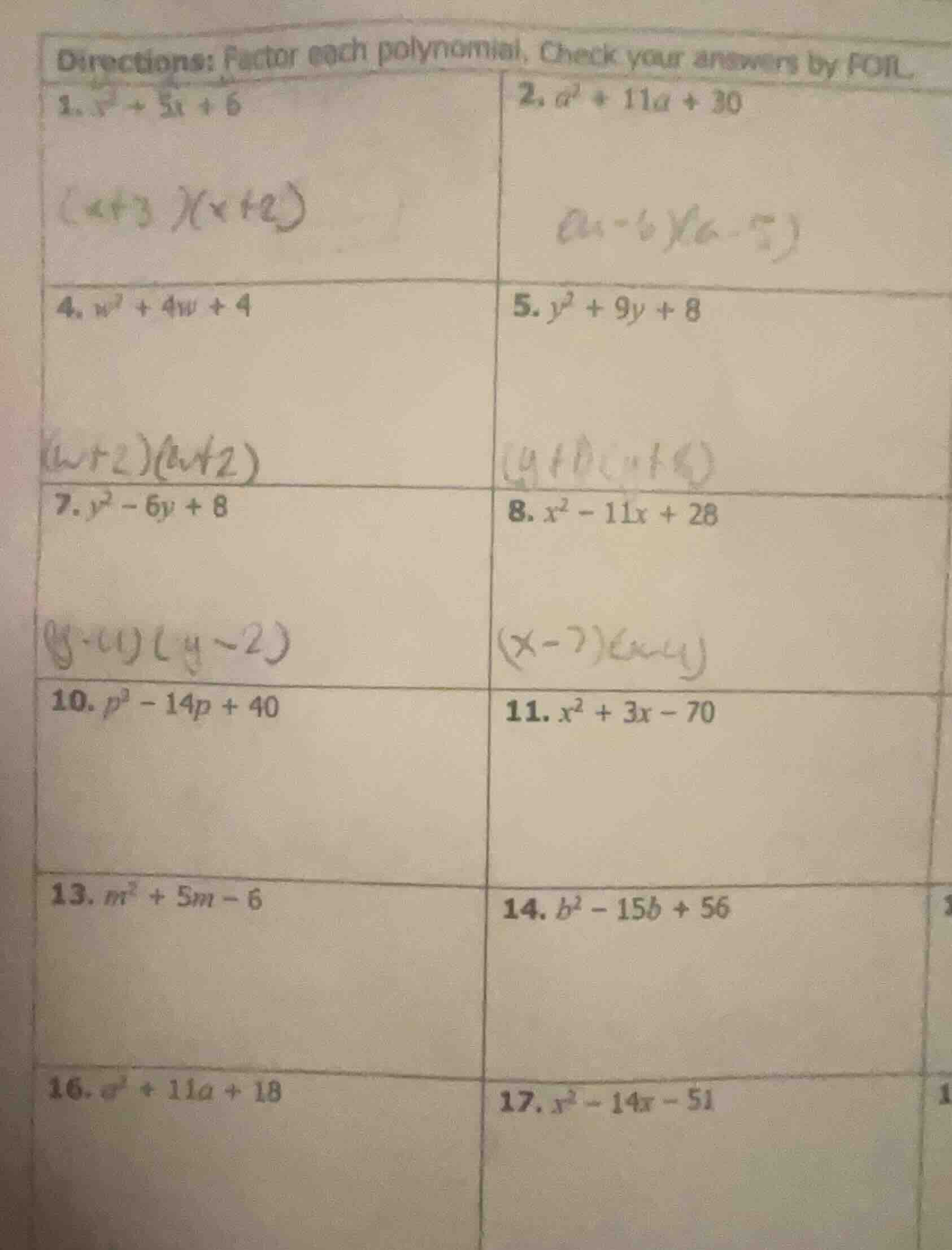directions: factor each polynomial. check your answers by foil. 1. $x^2…