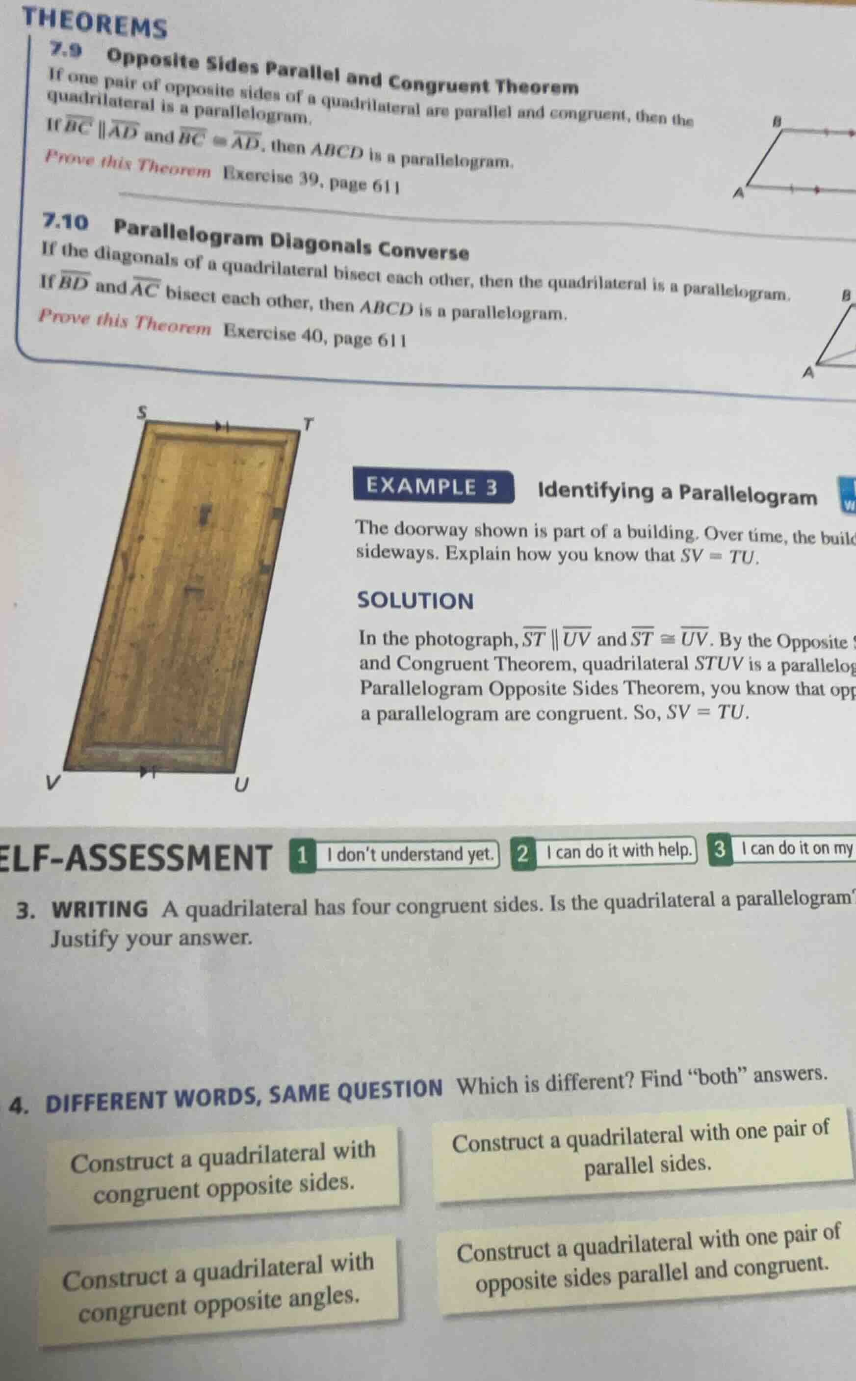theorems 7.9 opposite sides parallel and congruent theorem if one pair …