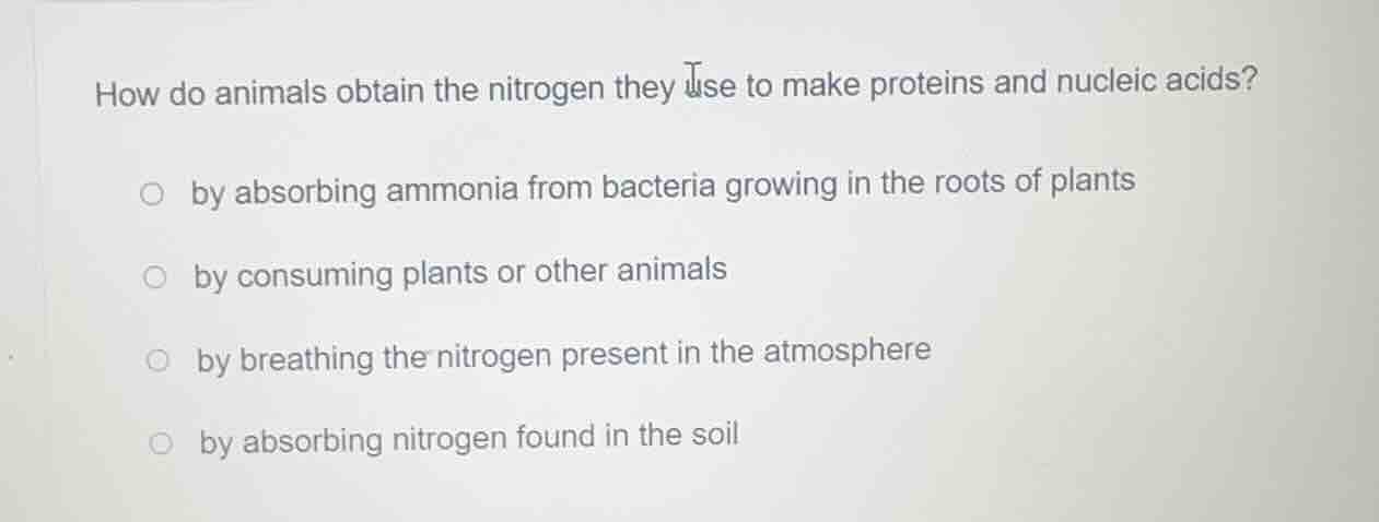 how do animals obtain the nitrogen they use to make proteins and nuclei…