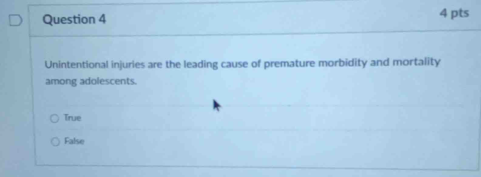 question 4 4 pts unintentional injuries are the leading cause of premat…