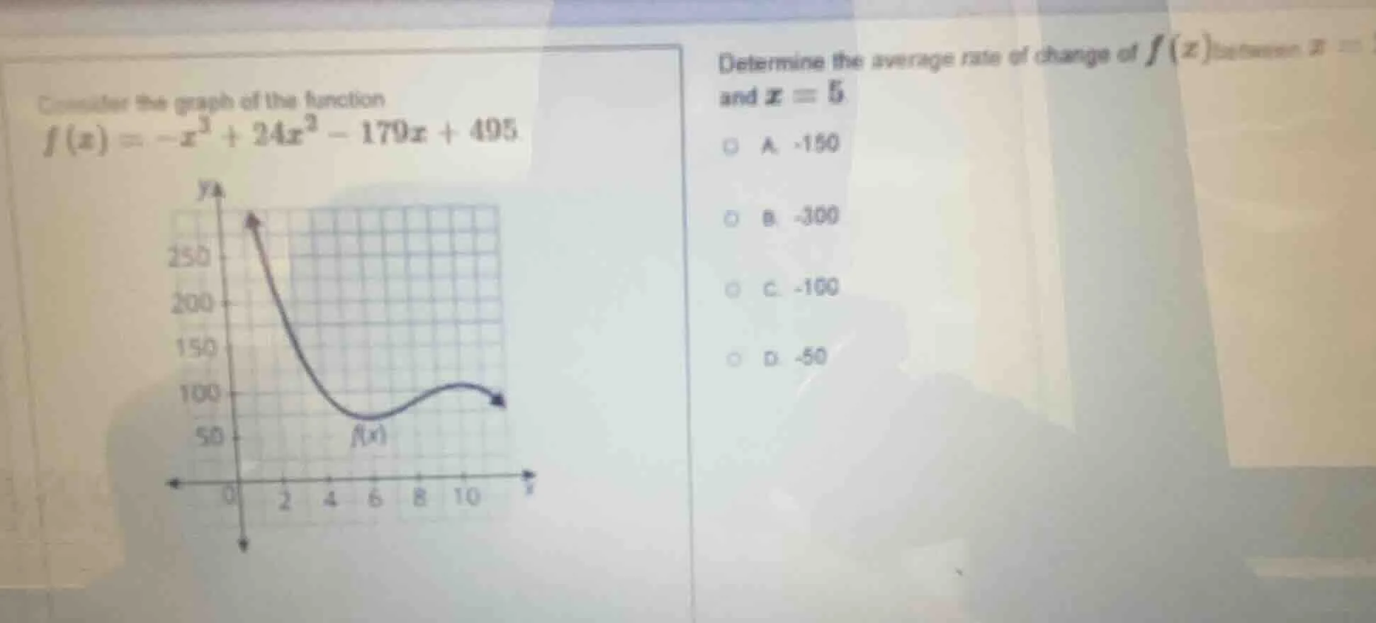 consider the graph of the function $f(x) = -x^3 + 24x^2 - 179x + 495$ d…