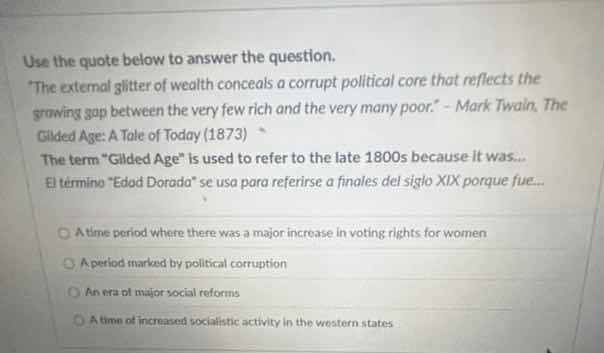 use the quote below to answer the question. \the external glitter of we…