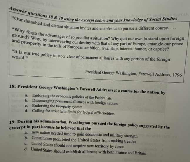 answer questions 18 & 19 using the excerpt below and your knowledge of …