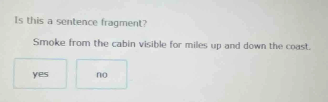 is this a sentence fragment? smoke from the cabin visible for miles up …