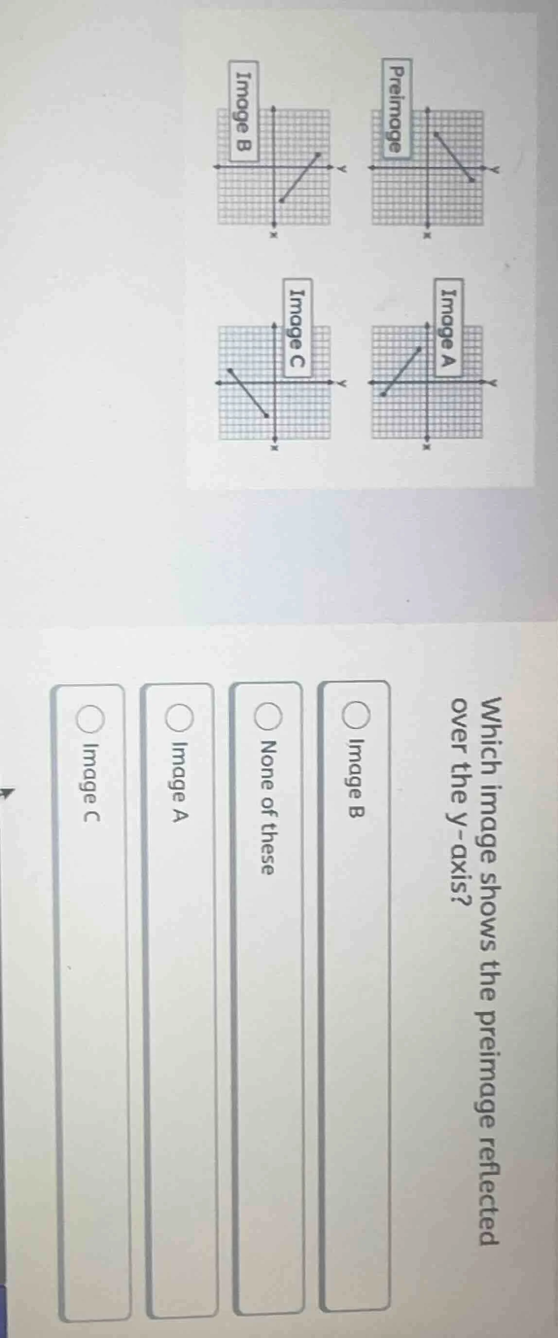 which image shows the preimage reflected over the y - axis? options: im…