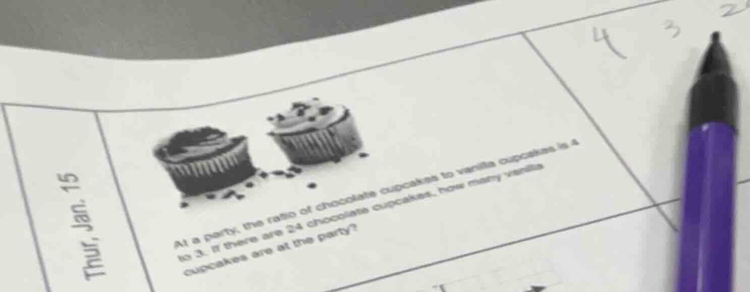 at a party, the ratio of chocolate cupcakes to vanilla cupcakes is 4 to…