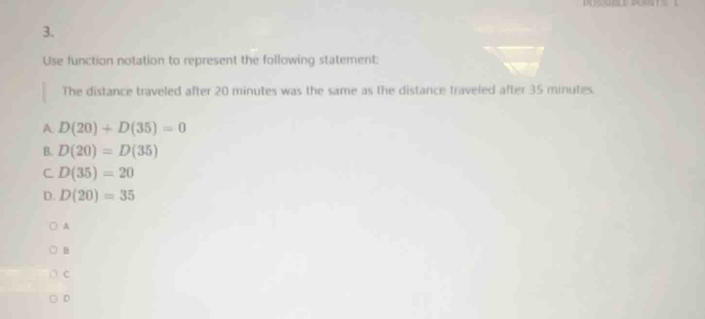3. use function notation to represent the following statement. the dist…