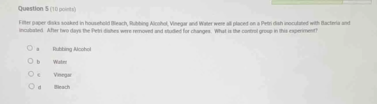 question 5 (10 points) filter paper disks soaked in household bleach, r…