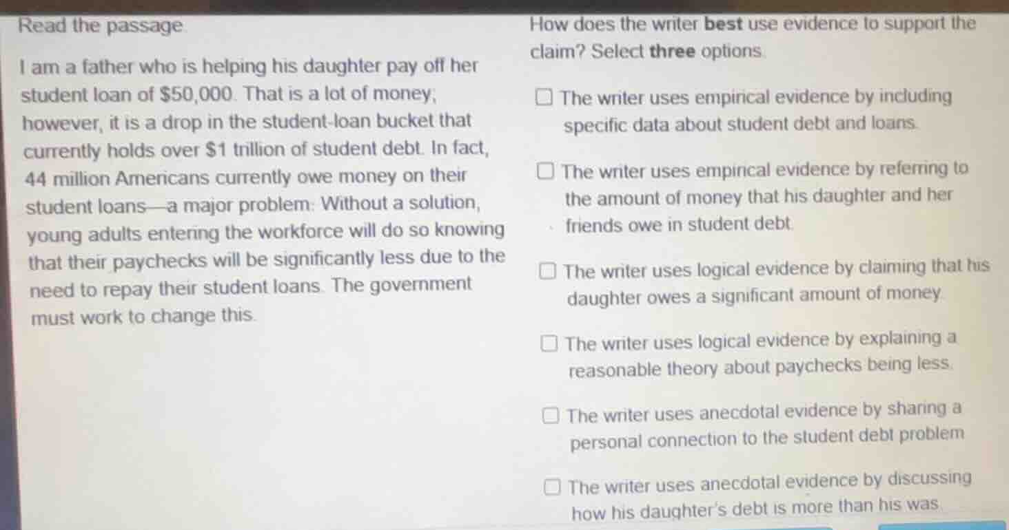 read the passage i am a father who is helping his daughter pay off her …