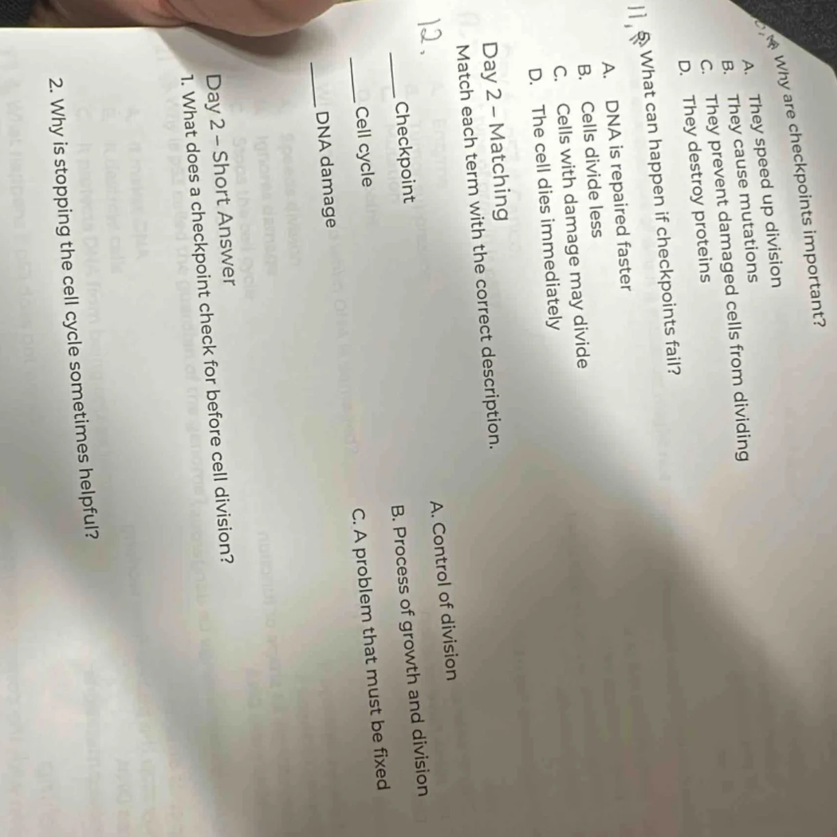 why are checkpoints important? a. they speed up division b. they cause …