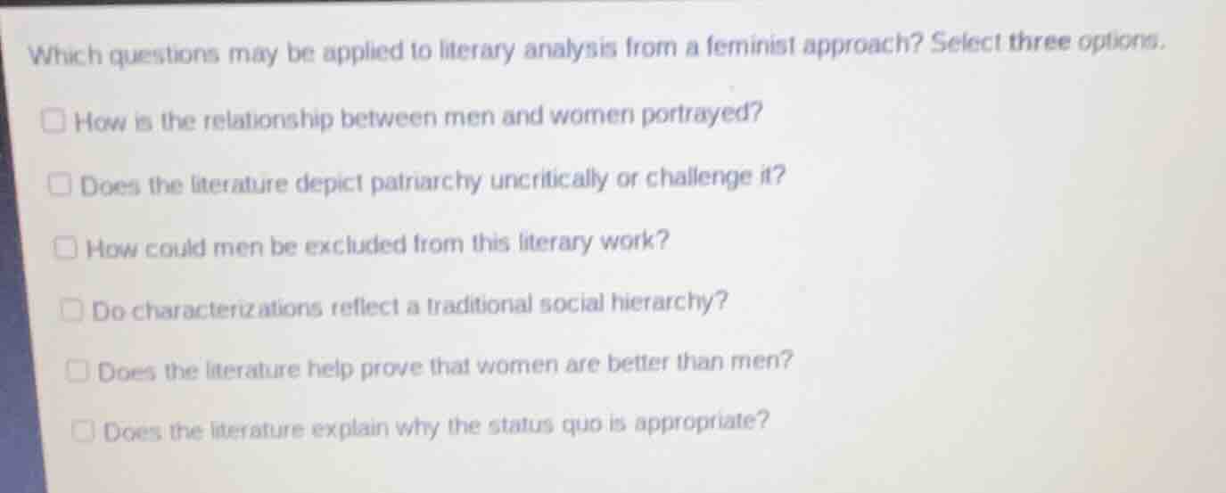 which questions may be applied to literary analysis from a feminist app…