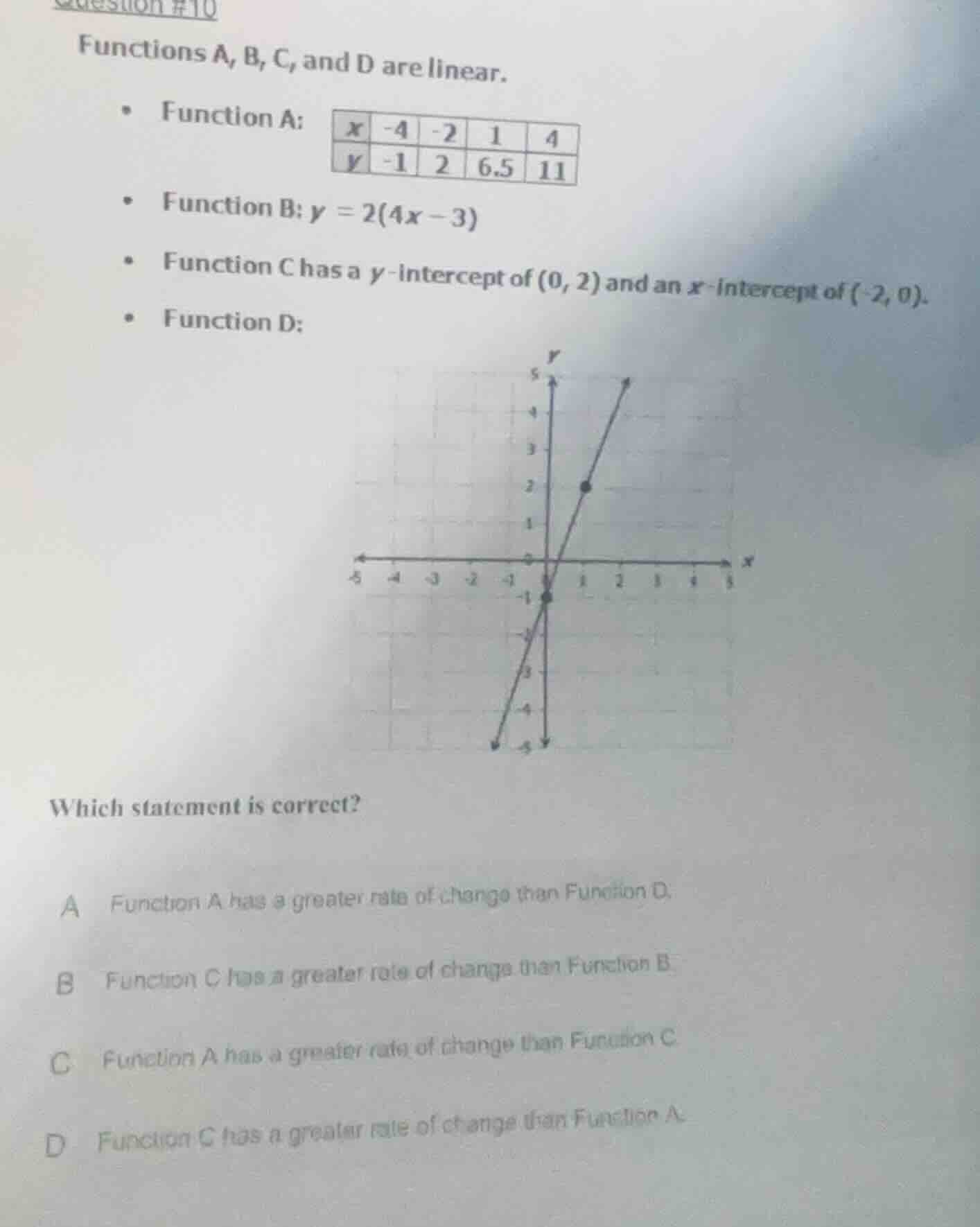 question #10 functions a, b, c, and d are linear. - function a: | x | -…
