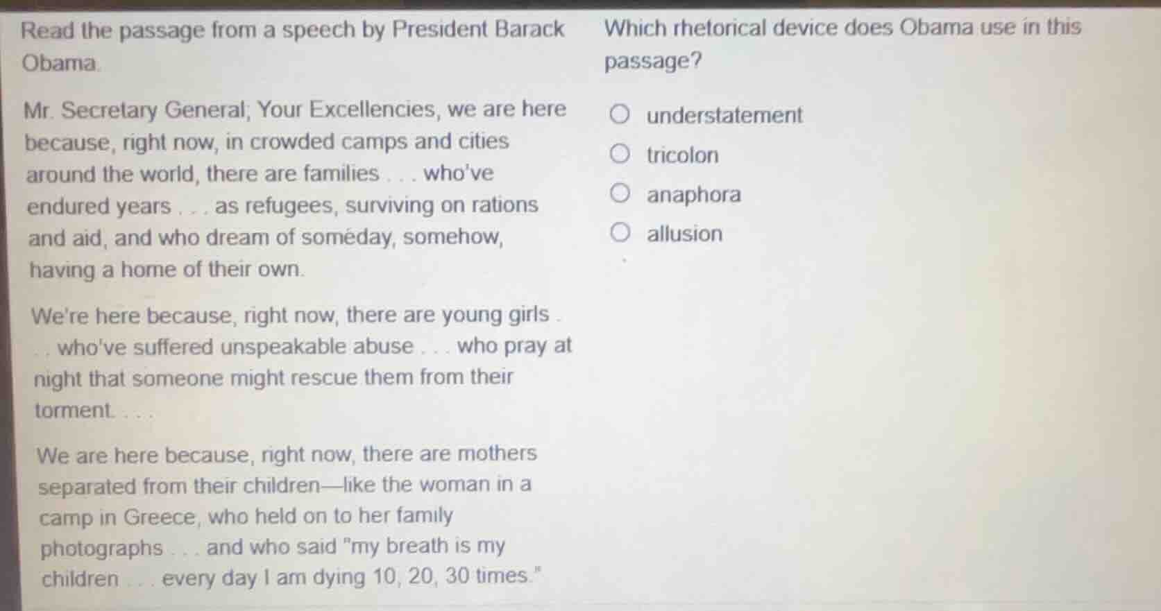read the passage from a speech by president barack obama. mr. secretary…