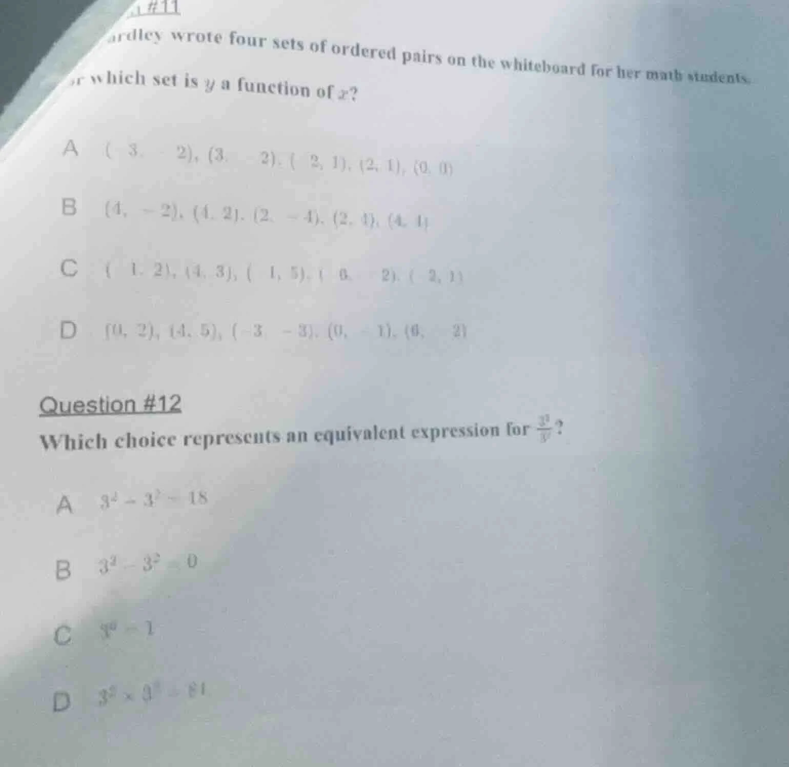 #11 ardley wrote four sets of ordered pairs on the whiteboard for her m…