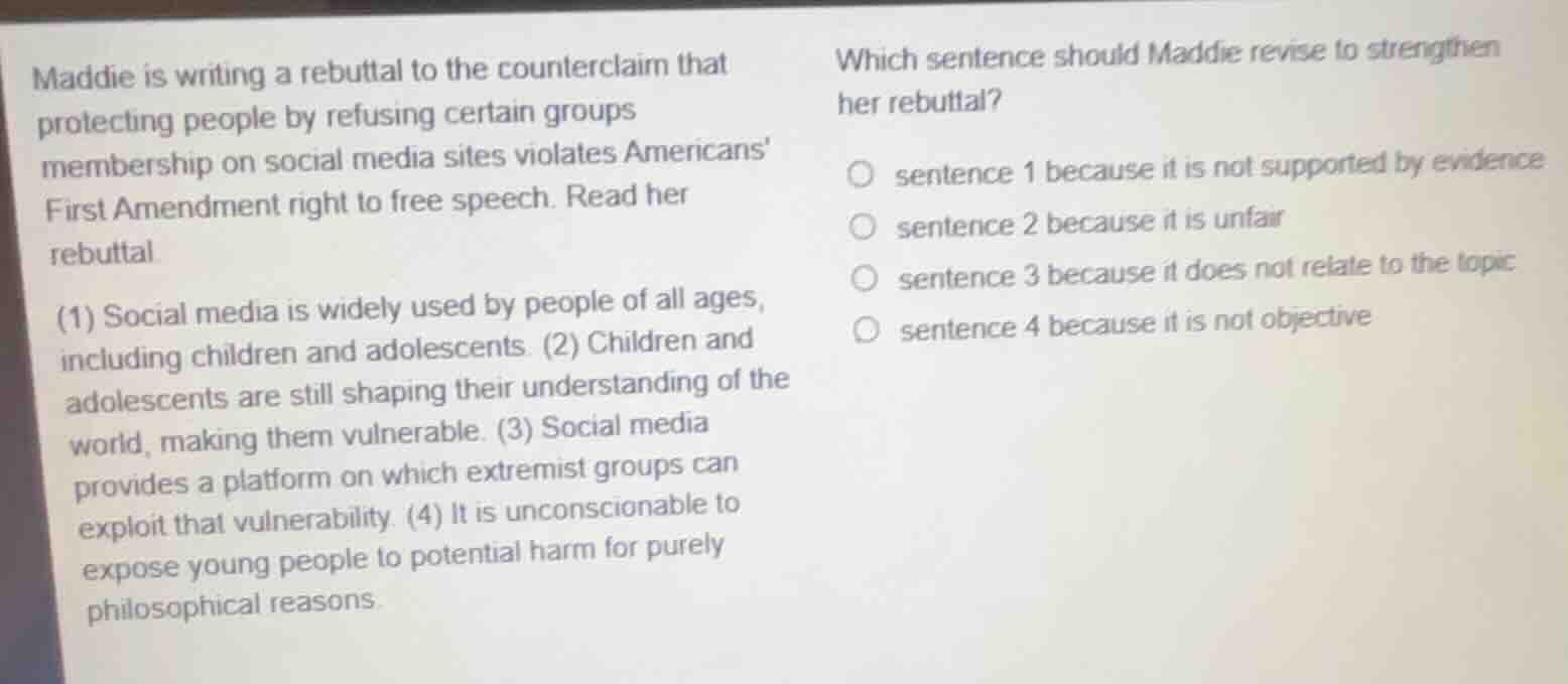 maddie is writing a rebuttal to the counterclaim that protecting people…
