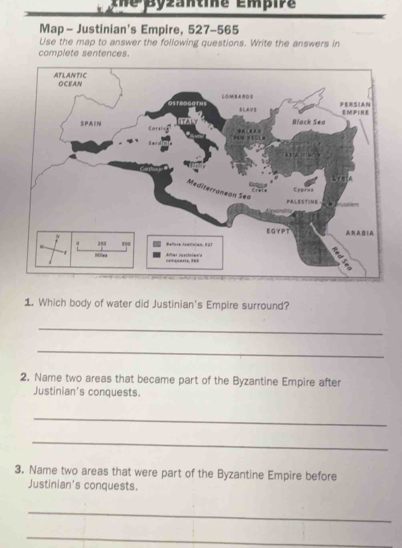 the byzantine empire map – justinian’s empire, 527–565 use the map to a…