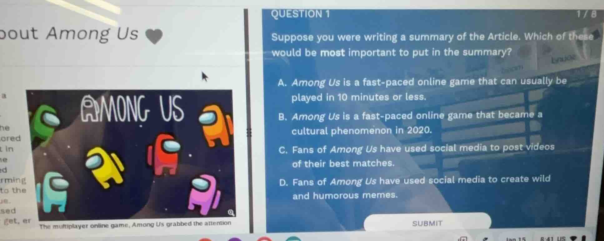question 1 suppose you were writing a summary of the article. which of …