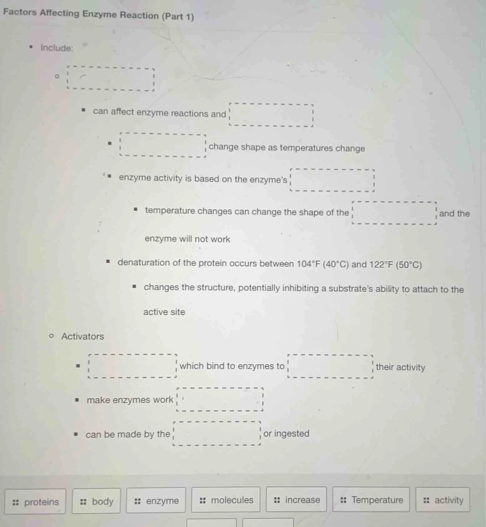 factors affecting enzyme reaction (part 1) - include: - - can affect en…