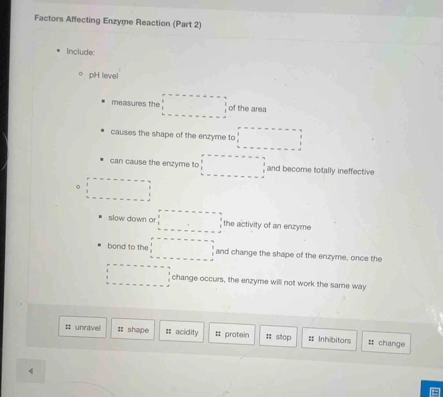 factors affecting enzyme reaction (part 2) - include: - ph level - meas…
