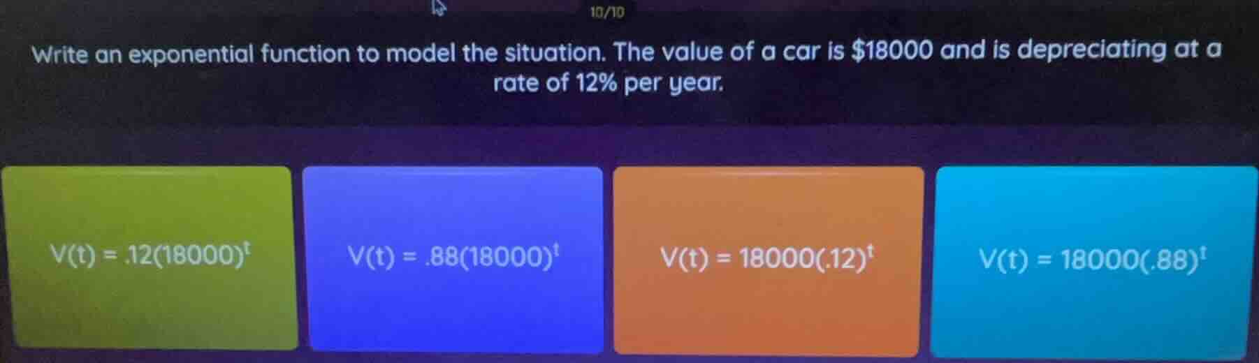 write an exponential function to model the situation. the value of a ca…