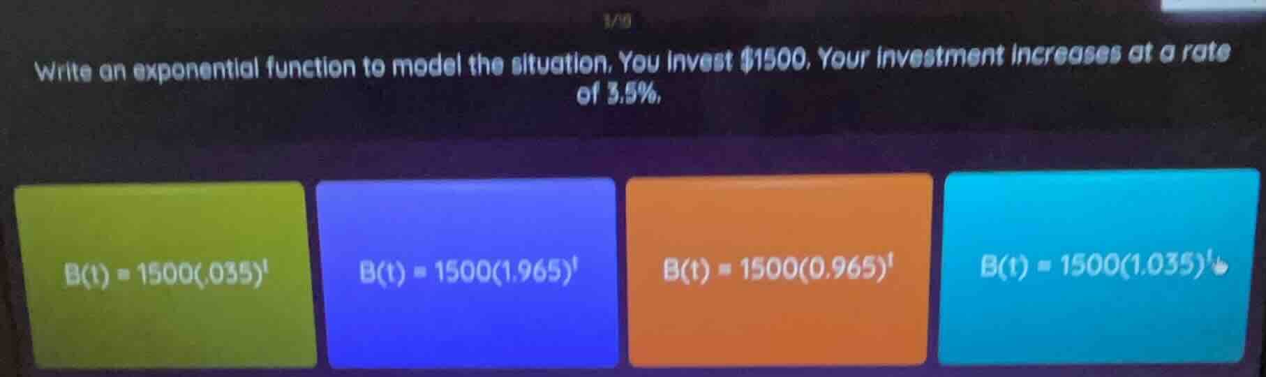 write an exponential function to model the situation. you invest $1500.…