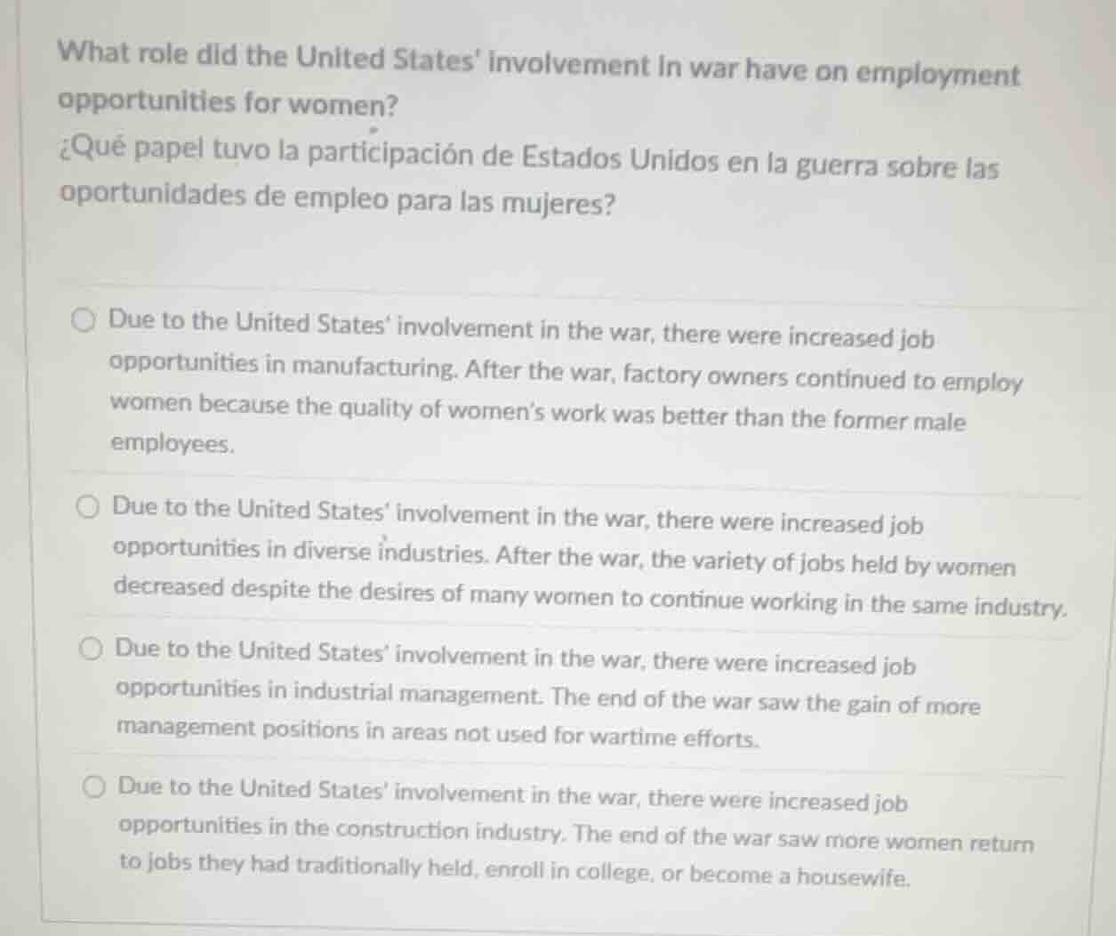 what role did the united states involvement in war have on employment o…