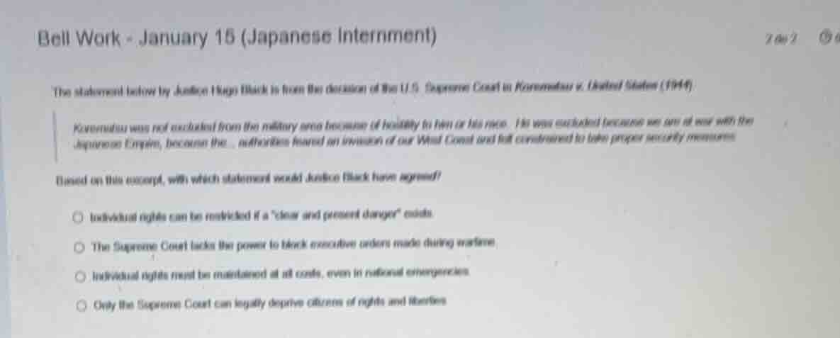 bell work - january 15 (japanese internment) the statement below by jus…