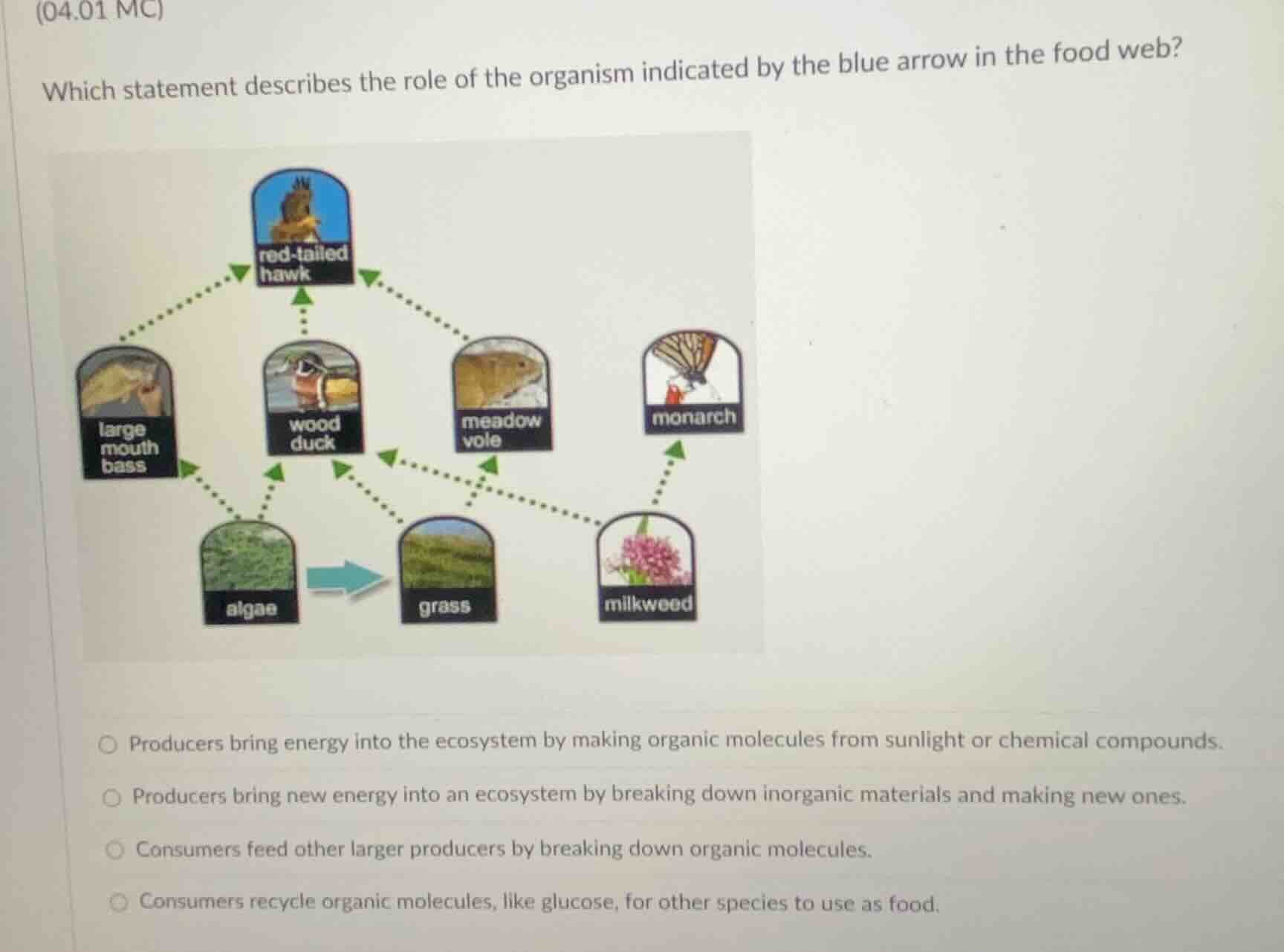 (04.01 mc) which statement describes the role of the organism indicated…