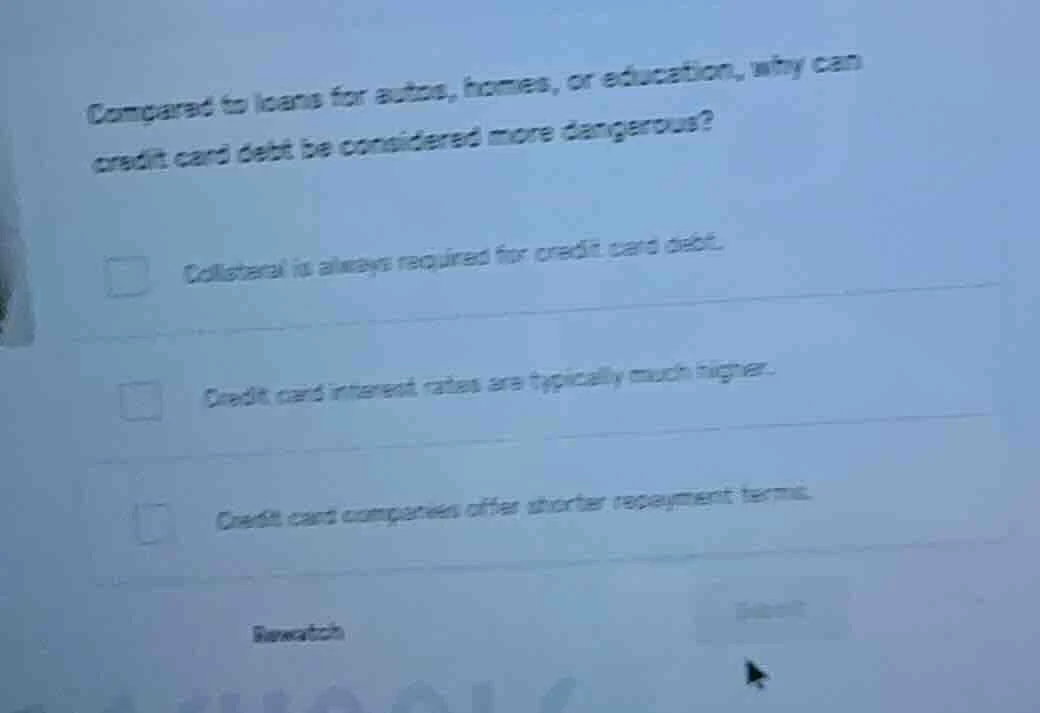 compared to loans for autos, homes, or education, why can credit card d…
