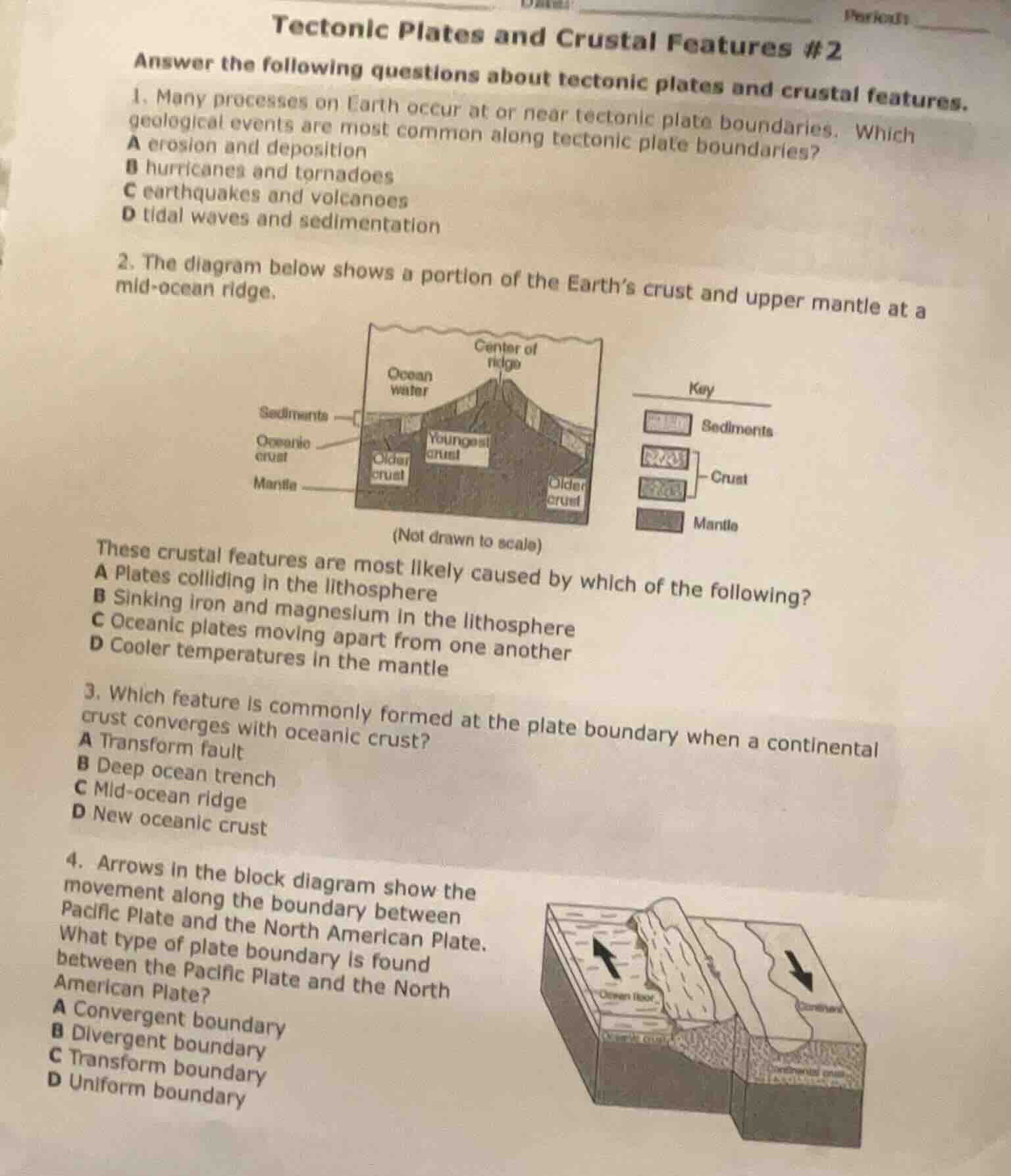 tectonic plates and crustal features #2 answer the following questions …