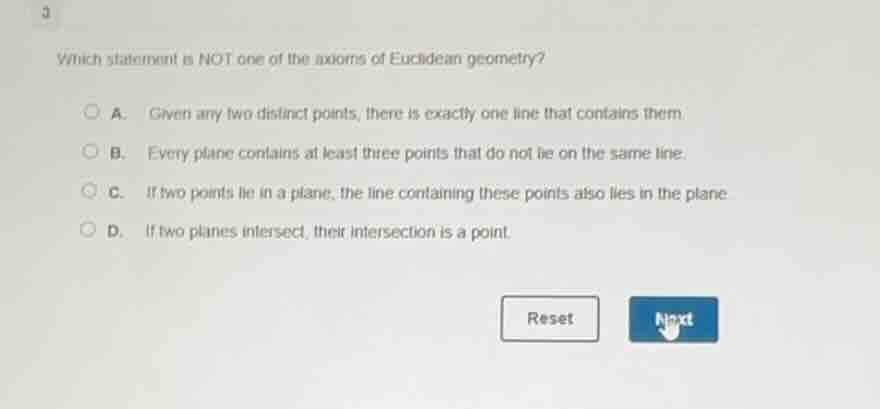 3 which statement is not one of the axioms of euclidean geometry? a. gi…