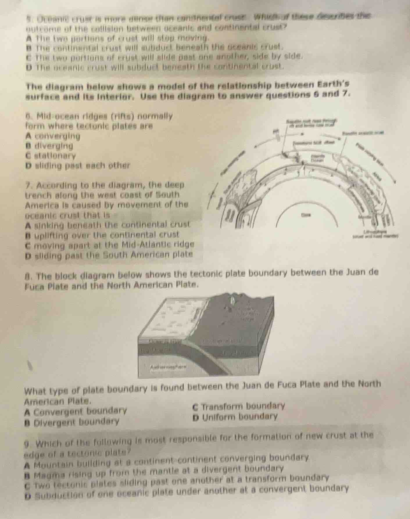 5. oceanic crust is more dense than continental crust. which of these d…