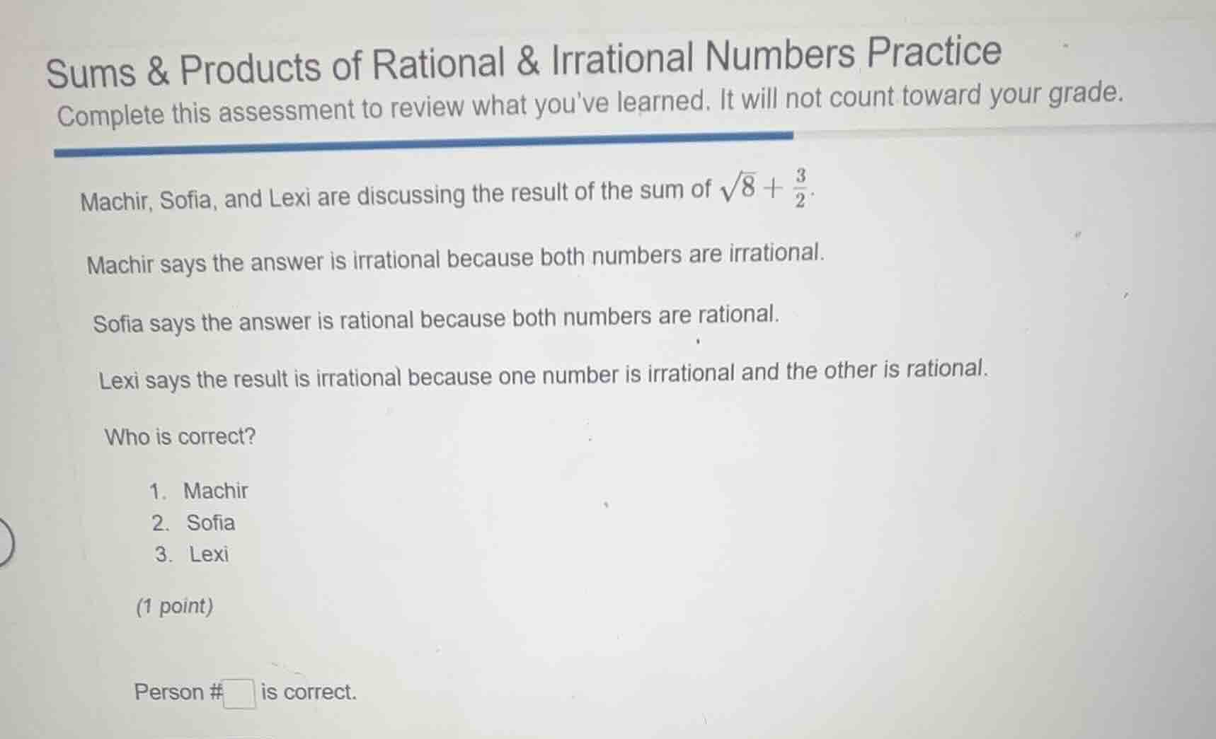sums & products of rational & irrational numbers practice complete this…