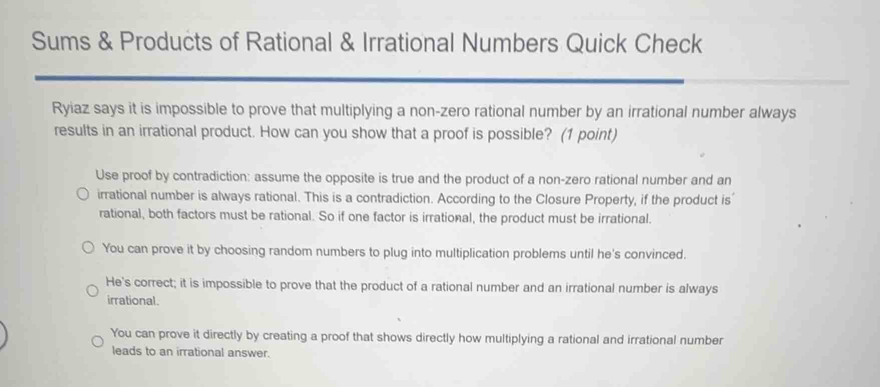sums & products of rational & irrational numbers quick check ryiaz says…