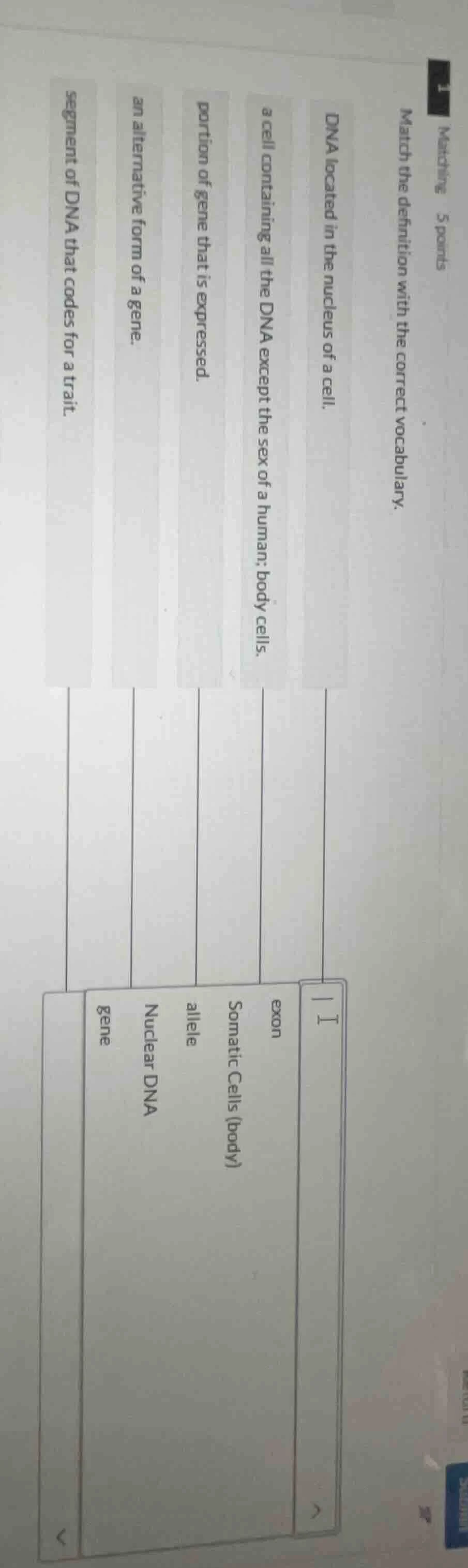 matching 5 points match the definition with the correct vocabulary. dna…