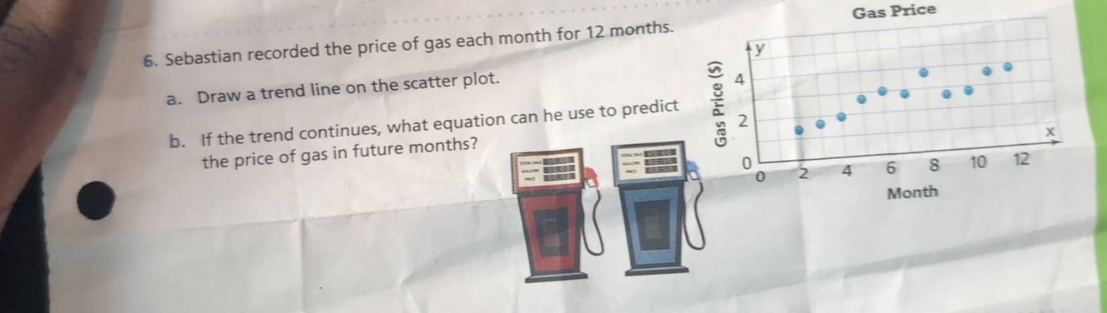 6. sebastian recorded the price of gas each month for 12 months. a. dra…
