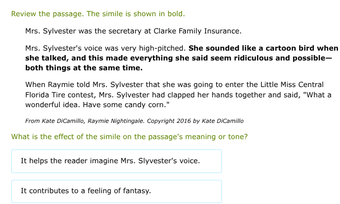review the passage. the simile is shown in bold. mrs. sylvester was the…