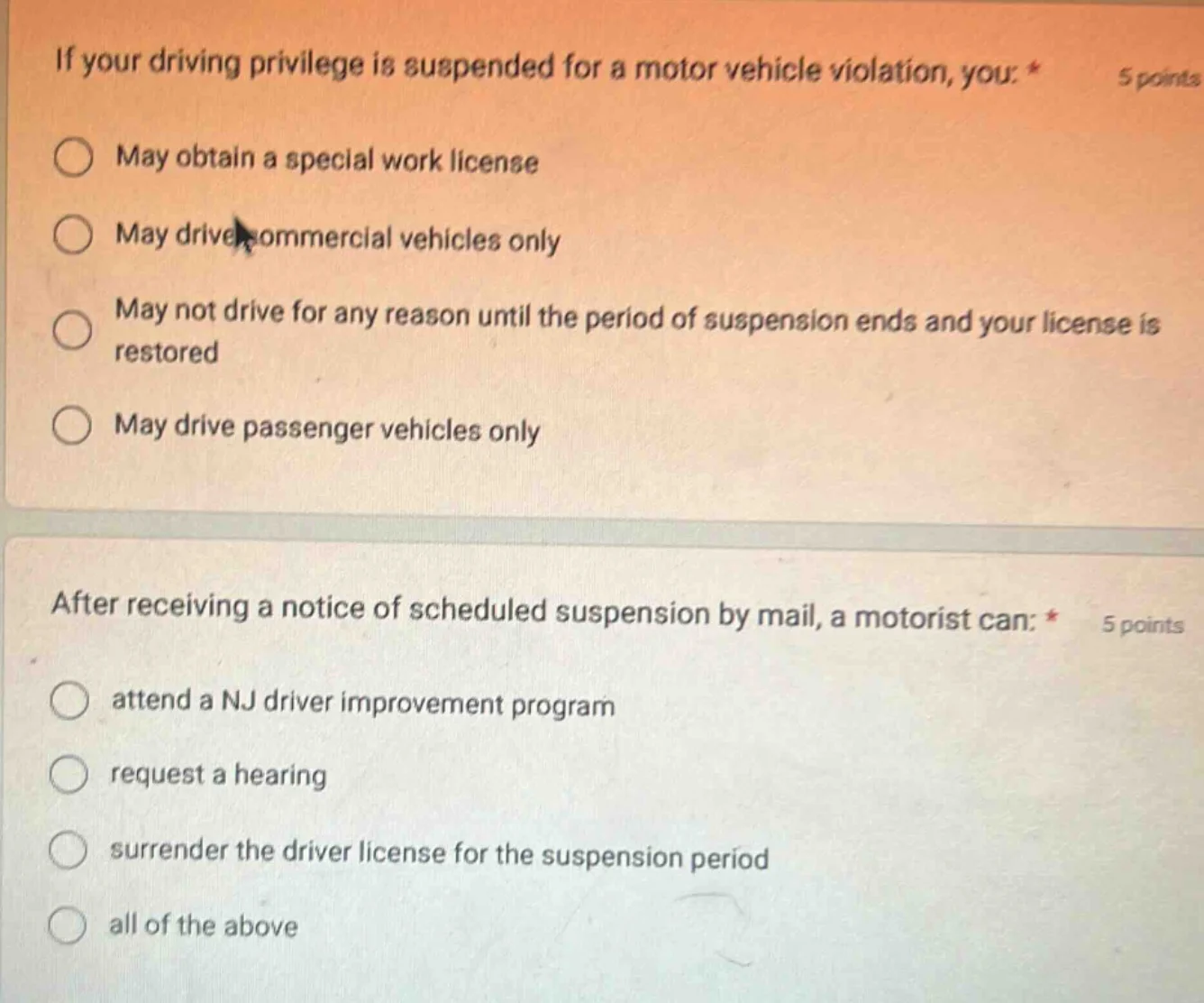 if your driving privilege is suspended for a motor vehicle violation, y…