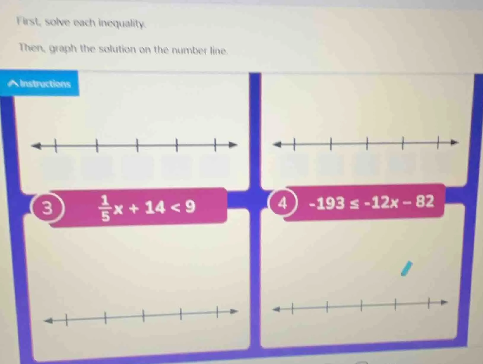first, solve each inequality. then, graph the solution on the number li…
