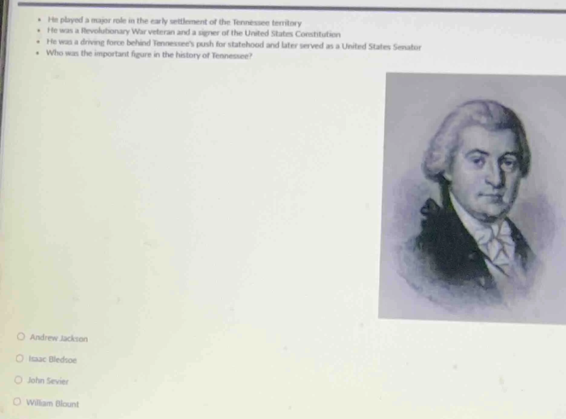 • he played a major role in the early settlement of the tennessee terri…