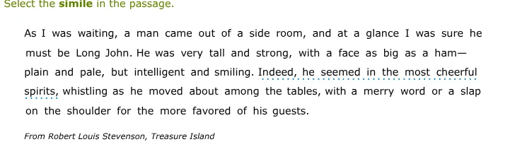select the simile in the passage. as i was waiting, a man came out of a…
